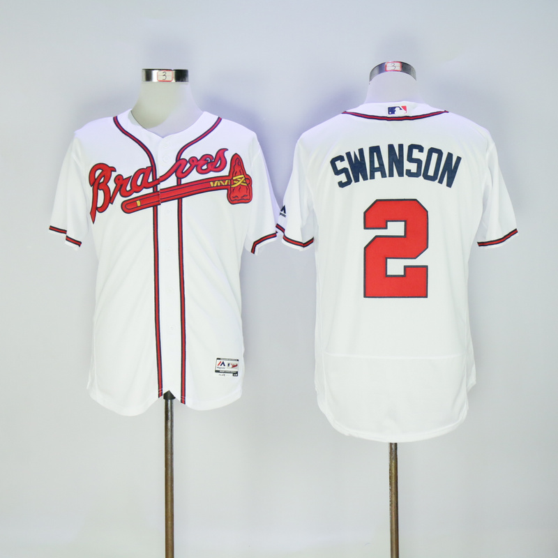 2017 MLB FLEXBASE Atlanta Braves  #2 Swanson white jerseys->->MLB Jersey